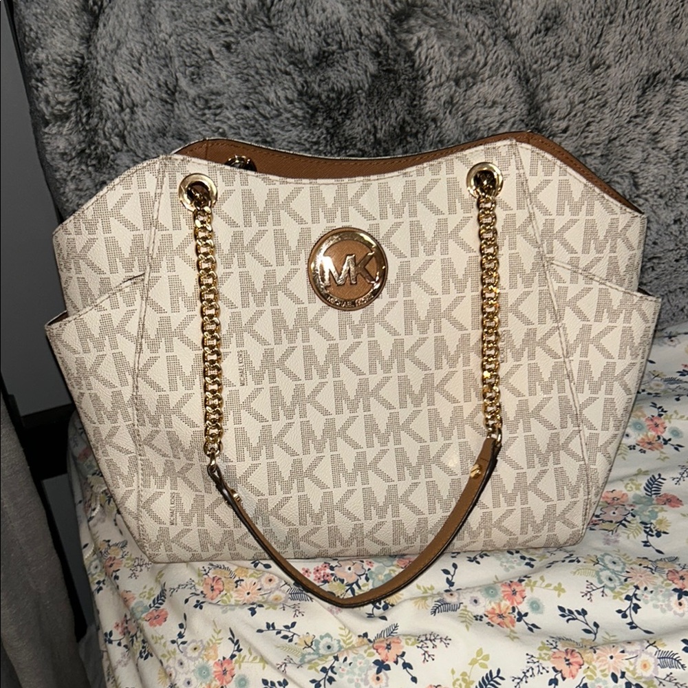 Michael Kors Cream and Gold Tote with Iconic MK Medallion